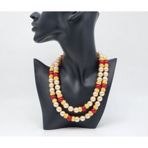 Vintage Ben Amun Two Strand Faux Pearl Bead Necklace Choker Signed 16''